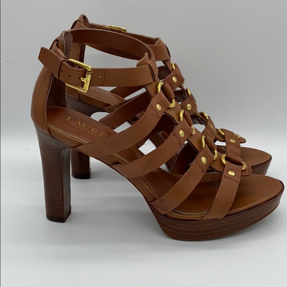 Lauren Saddle Brown Leather Gladiator Sandals 7.5